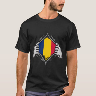 Två Händer Ripping Revealing Flagga of Tchad T Shirt