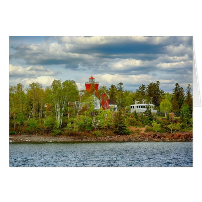 Två Harbors fyr (sommar) Hälsningskort (Framsidan Horizontal)