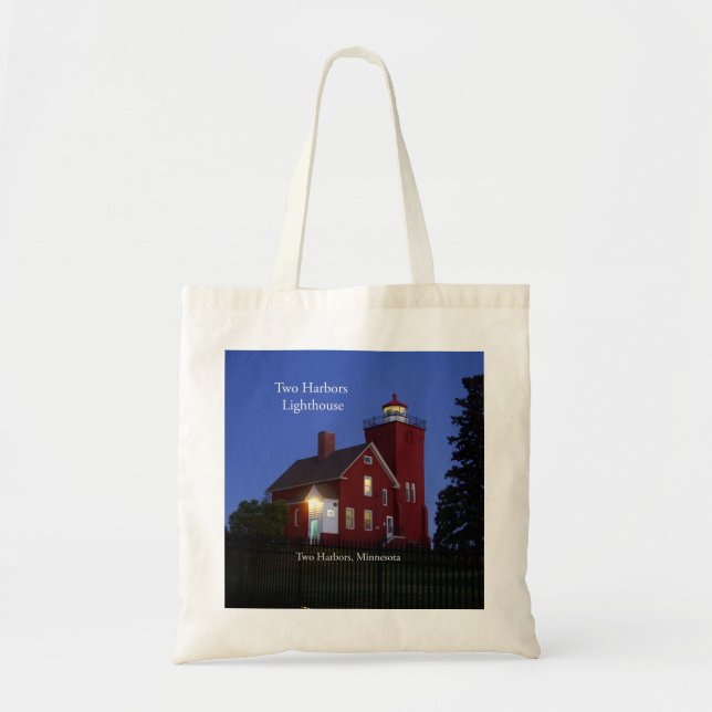 Två Harbors Lighthouse dusk tote bag Tygkasse (Framsidan)