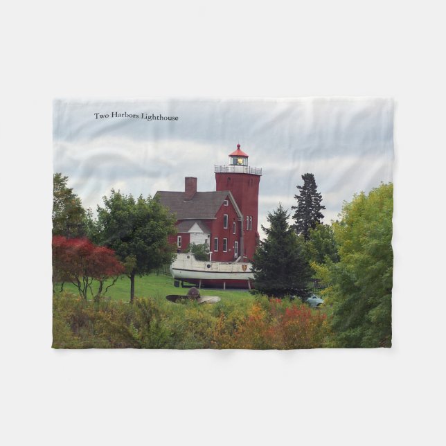 Två Harbour Lighthouse & Boat fleece filt (Framsidan (Horisontell))