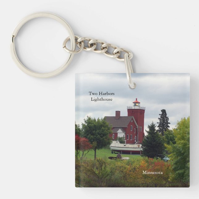 Två Harbour Lighthouse- och Boat acrylic-nyckelrin (Framsidan)