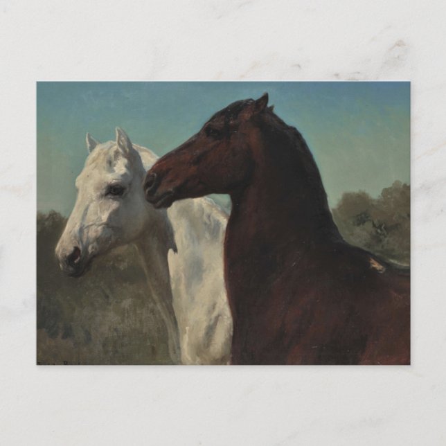 Två hästar av Rosa Bonheur vykort (Framsida)