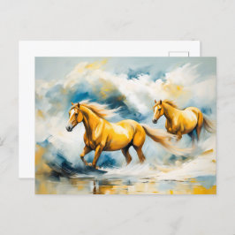 Två hästar galloping genom Shallow Vatten Vykort
