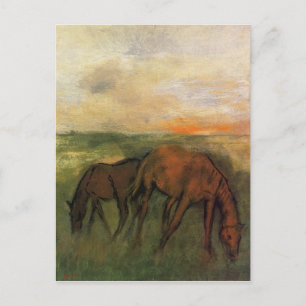 Två hästar i en betesgång av Edgar Degas Vykort