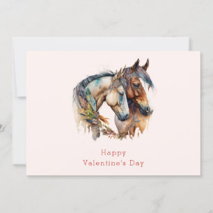 Två hästar med Feather Décor Valentine Day Julkort