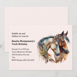 Två hästar med Feather Dekorations Boho Birthday Inbjudningar