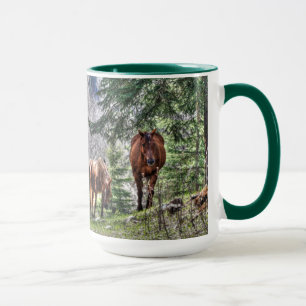 Två hästar och Forest Photo Drinking Mugg