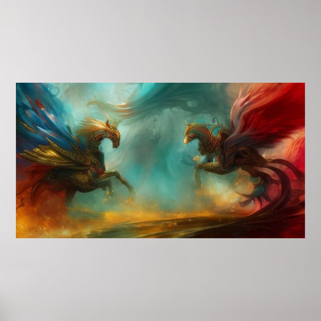 Två hästar poster modern abstrakt art 2 (Framsidan)