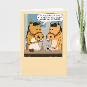 Två hästar som får blommat födelsedag kort