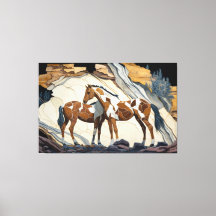 Två hästar tar en vila på Sten. Canvas Pri