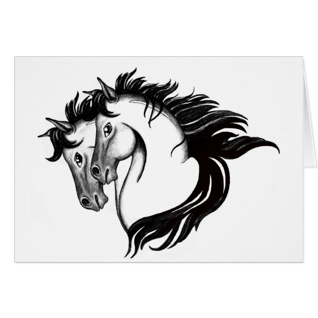 Två hästhuvuden hälsningskort (Framsidan Horizontal)