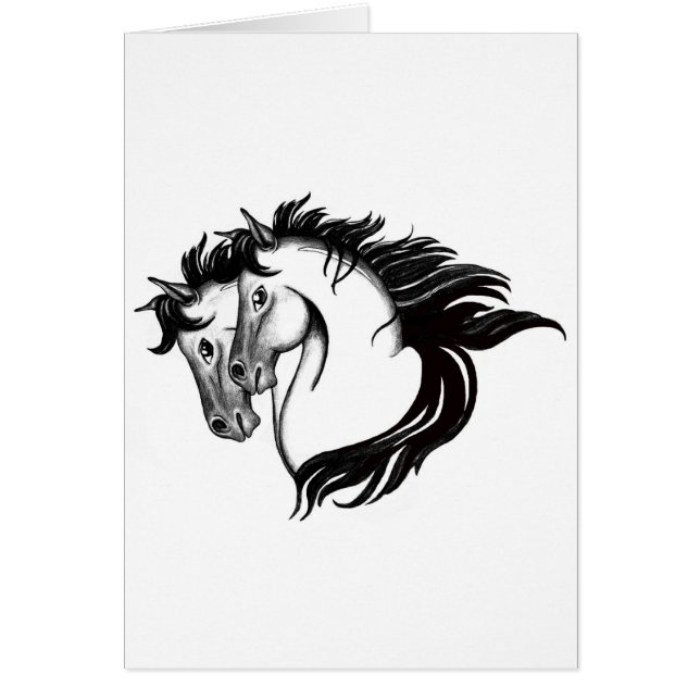 Två hästhuvuden hälsningskort (Framsidan)