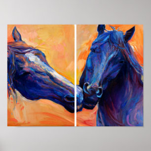 Två hästhuvudrutor: Modern Equine Art Duo Poster