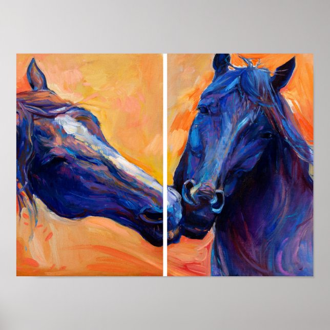 Två hästhuvudrutor: Modern Equine Art Duo Poster (Framsidan)
