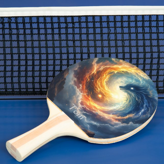 Två havsmonster jagar varandra, fantasi  pingisracket (Insitu)