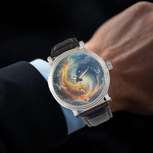 Två havsmonster jagar varandra ovanför en mörk armbandsur