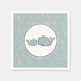 Två havsvalar Blå & Guld Boutique Baby Shower Pappersservett