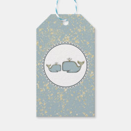 Två havsvalar Blå & Guld Boutique Baby Shower Presentetikett