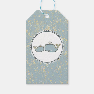 Två havsvalar Blå & Guld Boutique Baby Shower Presentetikett