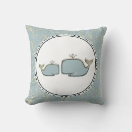 Två havsvalveter Blå & Guld Boutique Barnkammare Kudde