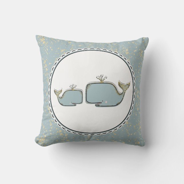 Två havsvalveter Blå & Guld Boutique Barnkammare Kudde (Framsida)