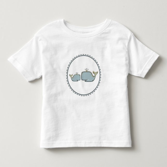 Två havsvalvser blåa & guld boutique 1-årsdag t shirt (Framsida)