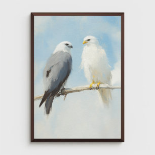 Två Hawks Perched på Gren mot ett klart Himmel Poster