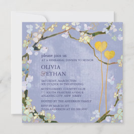 Två Hearts Blue Elegant bröllop Rehearsal Middag Inbjudningar