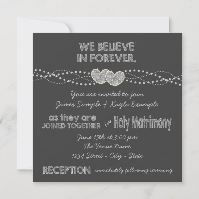 Två Hearts Chalkboard Bröllop Inbjudningar (Framsida)