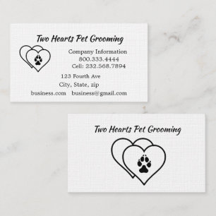 Två Hearts Kärlek Animals Pet Business Visitkort