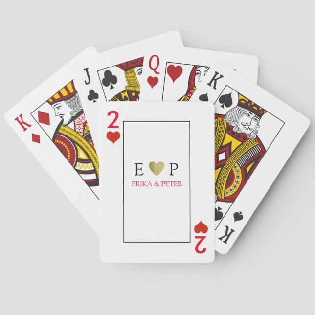 Två Hearts kärlek bröllop monogram vita Casinokort (Baksidan)