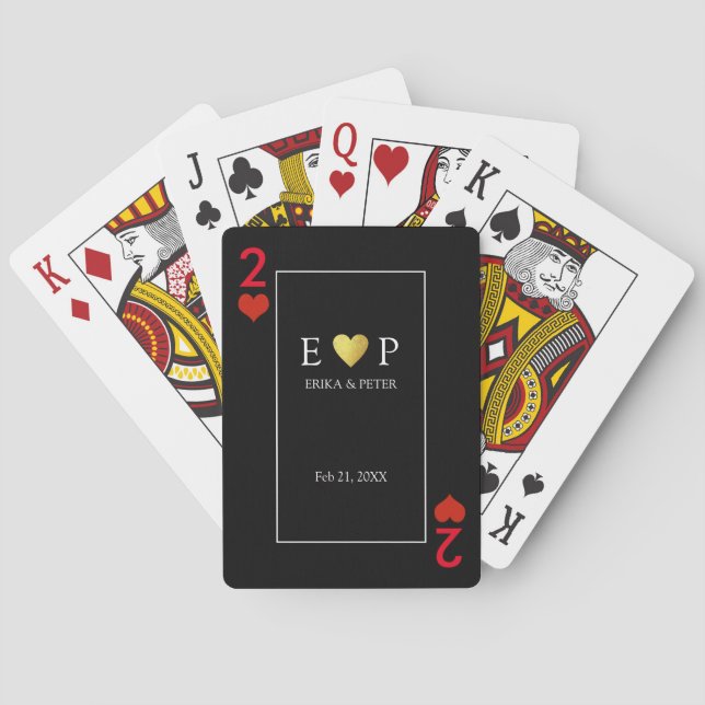 Två Hearts kärlek romantiska bröllop svart Casinokort (Baksidan)