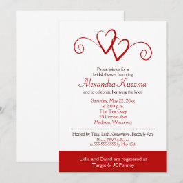 Två Hearts Red Swirl Inbjudningskort för möhippan