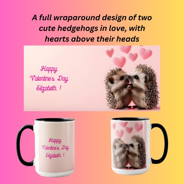 Två hedgehogs som kuddar för valentins dag mugg (Skapare uppladdad)