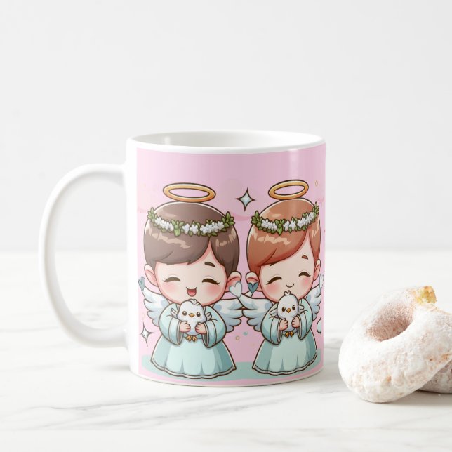 Två himmelska väktare  kaffemugg (Med munk)