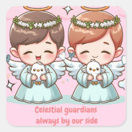 Två himmelska vårdnadshavare fyrkantigt klistermärke
