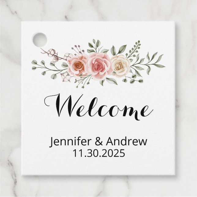 Två hjärtan Ett Kärlek Rosa Cream Ro Välkommen Gåvor Etiketter (Framsida)