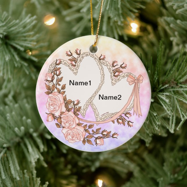 Två hjärtan julgransprydnad keramik (Träd)