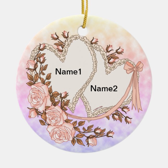 Två hjärtan julgransprydnad keramik (Framsidan)