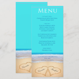 Två hjärtan på Beach Wedding Teal Blue Menu Meny