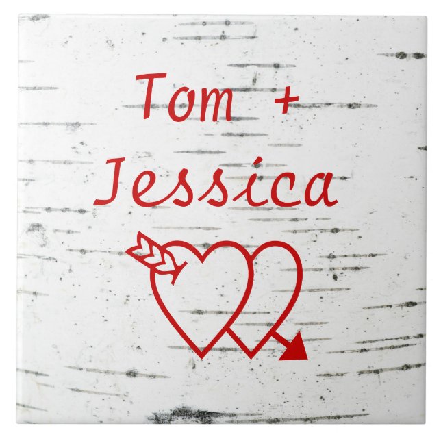 Två hjärtan på en fågelkoffert kakelplatta (Framsidan)