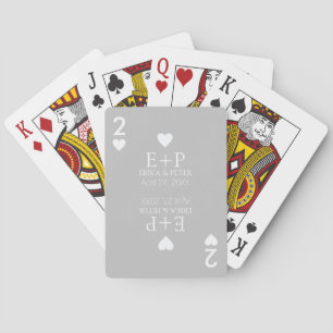 Två hjärtans bröllopsfavoriter monogram ljusgrå casinokort