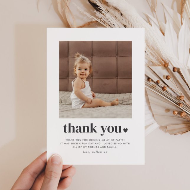Två hjärtas fyrkantig bild 2-års födelsedag Tack  Kort (Zazzle Two Heart Square Photo 2nd Birthday Thank You)