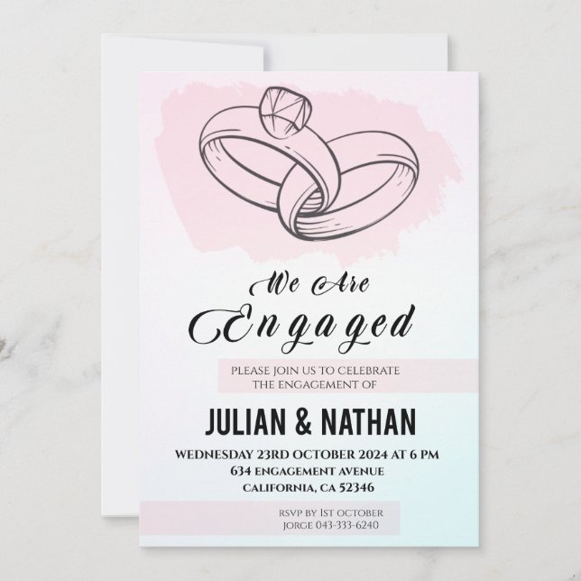 Två hjärtefrågor, två Ringar Förlovad ett löfte om Inbjudningar (Framsida)