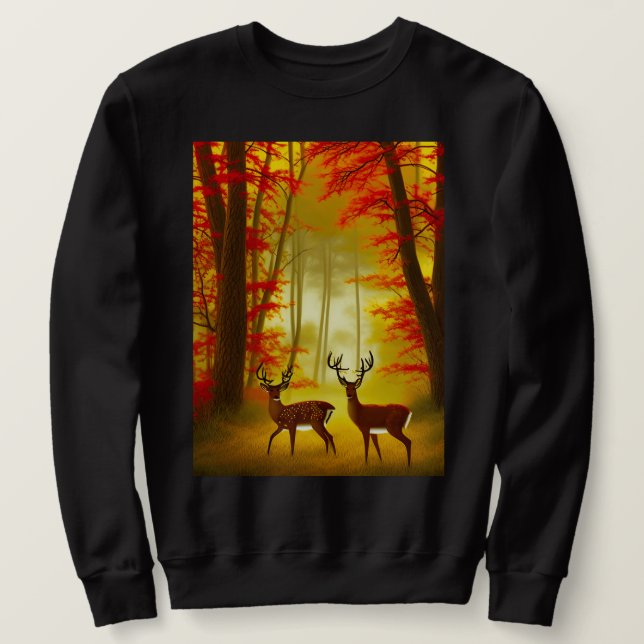 Två hjortar i en höstskog/Skogen Lång Ärmad Tröja (Design framsida)