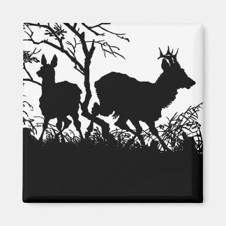 Två Hjortar i en skog - Antique German Silhouette Magnet