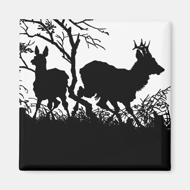 Två Hjortar i en skog - Antique German Silhouette Magnet (Framsidan)