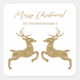 Två Hjortar i Faux-Gulten Glitter med Anpassningsb Fyrkantigt Klistermärke