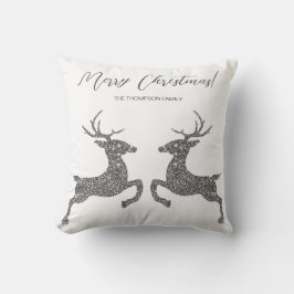 Två Hjortar i Faux Silver Glitter med Anpassningsb Kudde