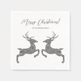 Två Hjortar i Faux Silver Glitter med Anpassningsb Pappersservett